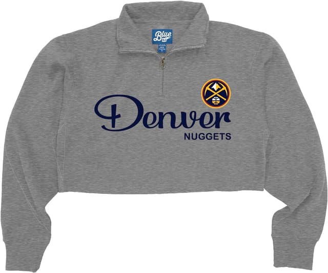Detalle de Blue 84 Women’s NBA Officially Licensed Cropped Quarter Zip Sweatshirt (Graphite) — Denver Nuggets