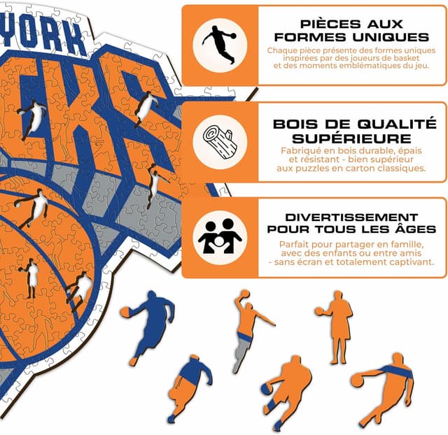 Thumbnail 6 de Iconic Puzzles – New York Knicks (Logo) puzzle en bois sous licence officielle NBA, taille S, 150 pièces
