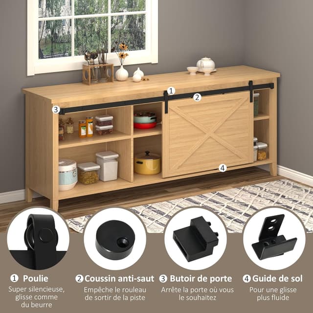 Detalle 2 de HOMCOM rail pour porte coulissante de 200 cm (quincaillerie pour porte de grange simple) en acier au carbone noir