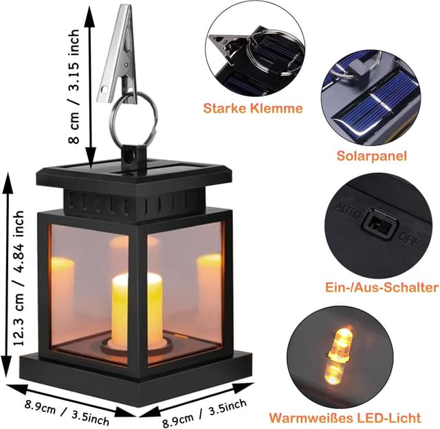 Detalle de Tceapoo Solar-Laterne außen mit LED-Kerze (2er-Set) – wasserdicht, warmweißes Flackern für Balkon, Terrasse & Garten