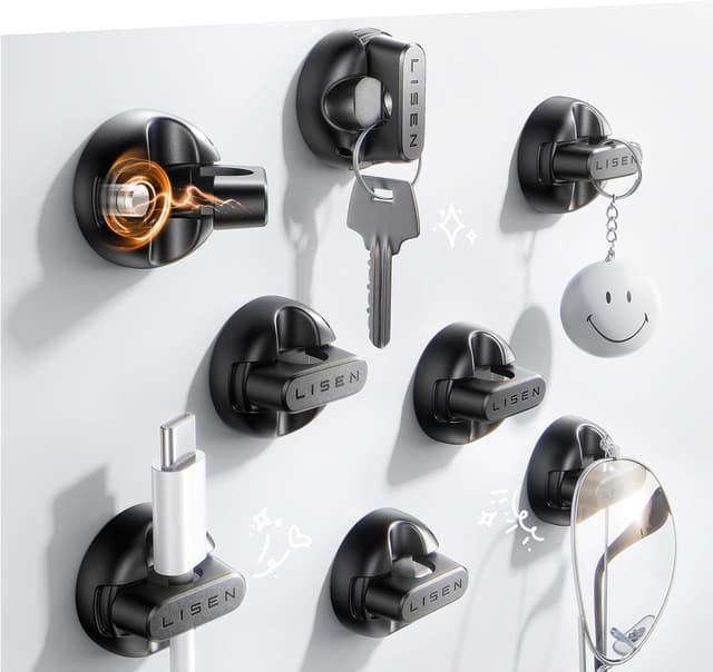 Detalle de LISEN Magnetischer Ladekabel-Organizer – Kabelmanagement-Clips mit starkem Klebstoff, 9 Stück (schwarz)