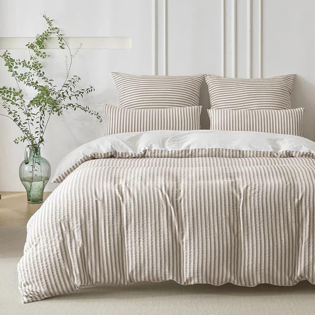 Detalle de SOULFUL Bettwäsche-Set 155x220 aus Baumwolle, gestreift & Jacquard, braun (mit Reißverschluss, OEKO-TEX 100)