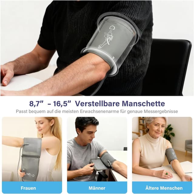 Detalle de AILE X6 Oberarm-Blutdruckmessgerät für 22–42 cm mit ±3 mmHg Präzision und Arrhythmie-Erkennung