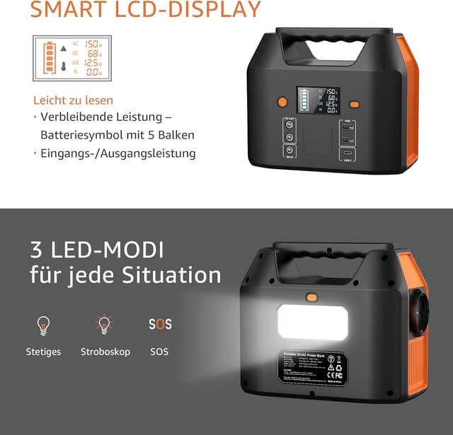Detalle 2 de SinKeu Tragbare Powerstation 99Wh (150W) – Solar Generator mit 230V AC, USB-C und 12V-Zigarettenanzünder-Port