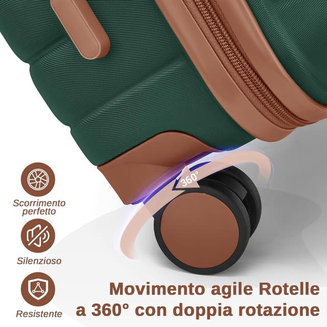 Detalle de KONO Valigia Grande Rigida 76,5 cm ABS+PC con 8 ruote e trolley 94 L, verde scuro