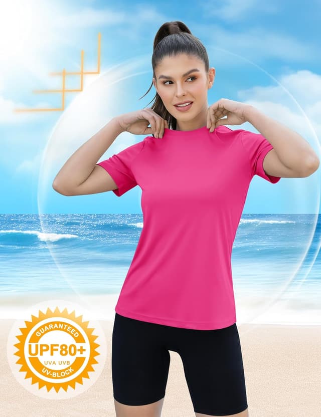 Detalle de Rapbin Sportshirt Damen Kurzarm mit UPF 50+ – leichtes, atmungsaktives Funktionsoberteil für Training & Outdoor
