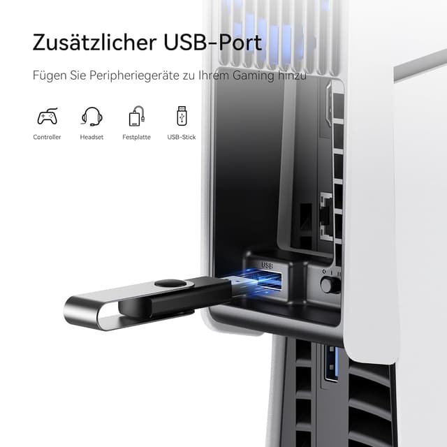 Detalle de KIWIHOME PS5 Slim Lüfter mit automatischer Geschwindigkeit, LED und USB 3.0-Hub für Disc- & Digital-Edition