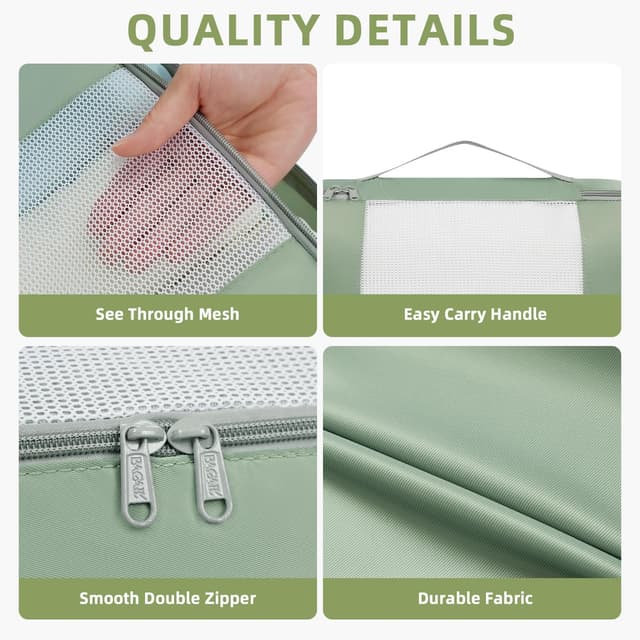 Detalle 2 de BAGAIL 8er-Set Packwürfel mit sichtbarem Mesh (Matcha-Grün) für Reise- & Handgepäck-Organisation