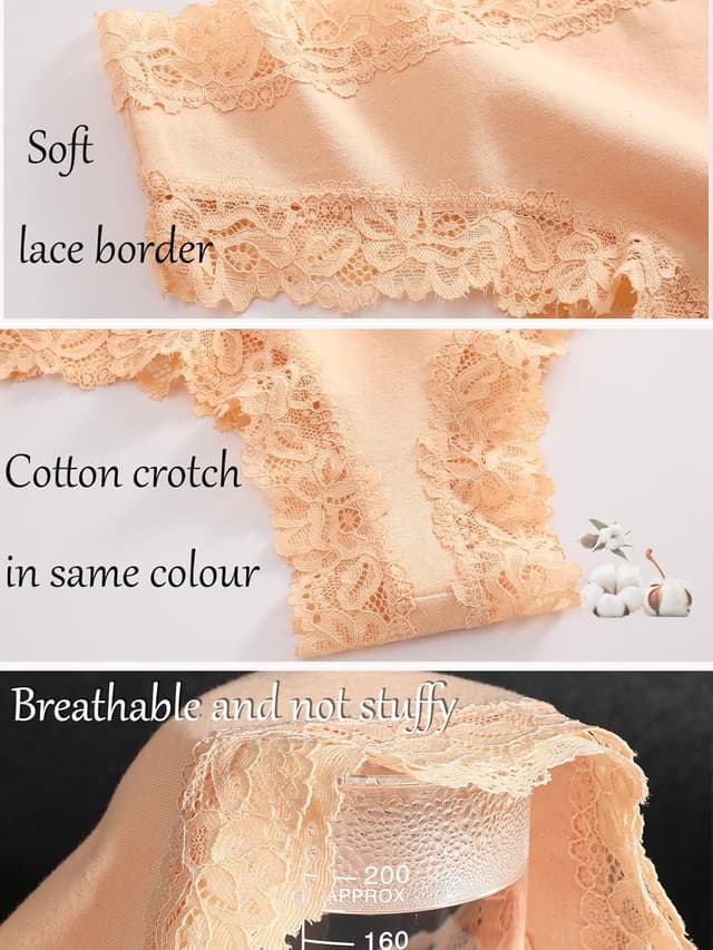 Detalle de ALL OF SHE Damen Brazilian Slip aus Baumwolle mit Spitze – 5er Pack