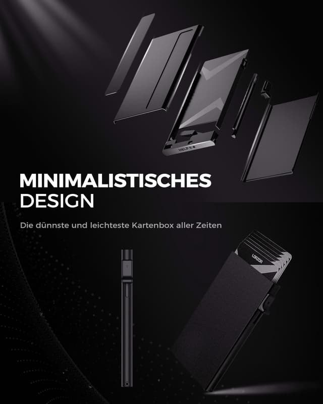 Detalle de LORZOR Slim Wallet mit Münzfach (Carbon schwarz) – Herren-Portemonnaie aus echtem Leder mit RFID-Schutz