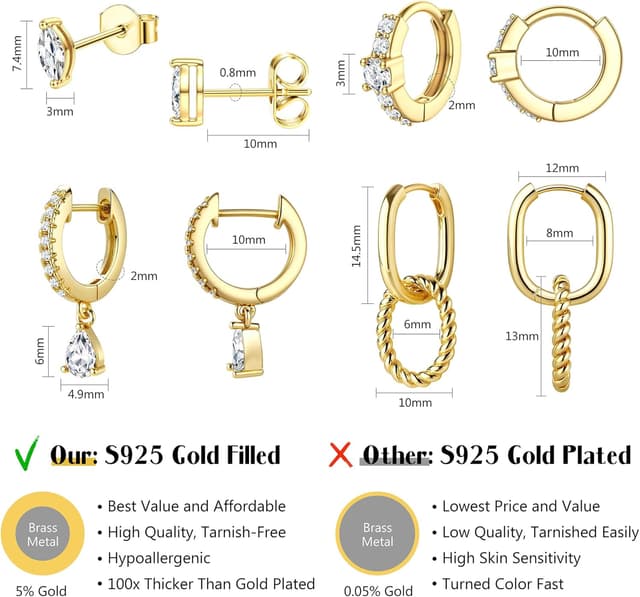 Thumbnail 6 de Roheafer Ohrringe Gold Set (4 Paar) – 14K vergoldet, hypoallergen, stapelbar