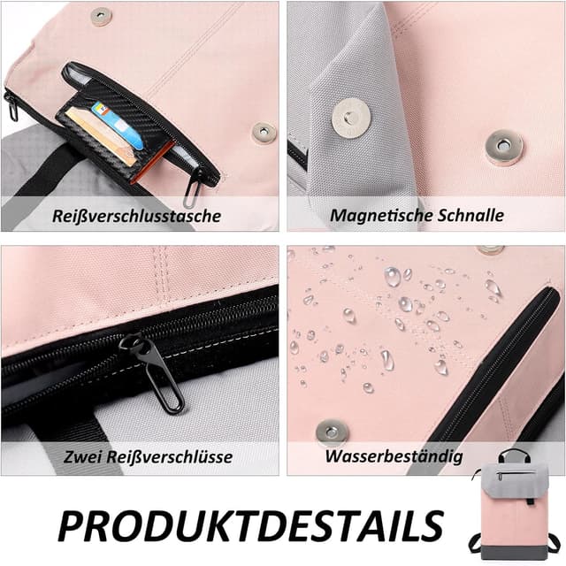 Detalle de TANTOMI Damen-Rucksack mit Laptopfach, wasserdichtem Polyester und Anti-Diebstahl-Fach