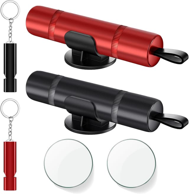 Detalle de Zikenis 2 pezzi martello di sicurezza auto con tagliacinture e rompivetro (nero + rosso)