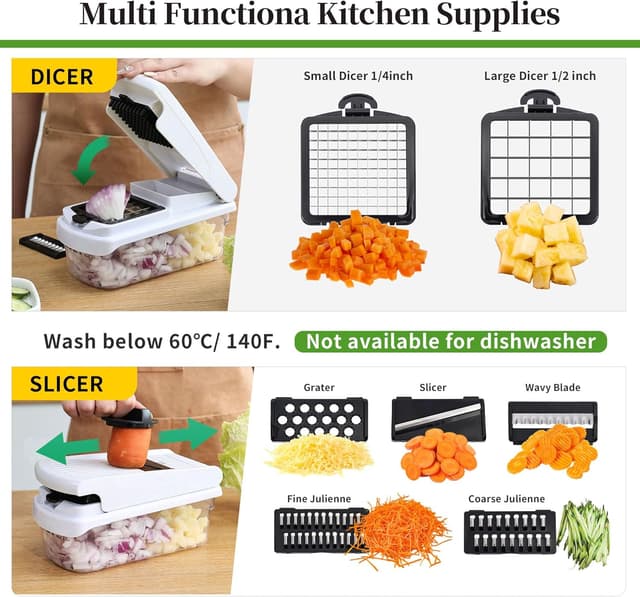 Detalle de 18-in-1 Vegetable Chopper Mandoline Slicer with Container (18 interchangeable stainless steel blades)