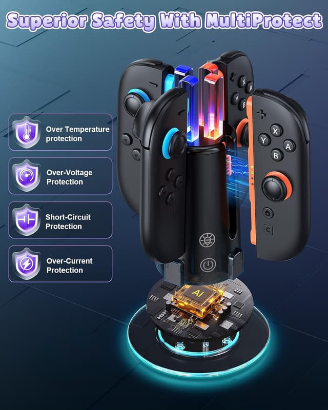 Thumbnail 4 de Switch Controller Ladestation für Joy-Con 2 & 1 mit RGB-Lichtern – kompatibel mit Nintendo Switch 2/1 & OLED