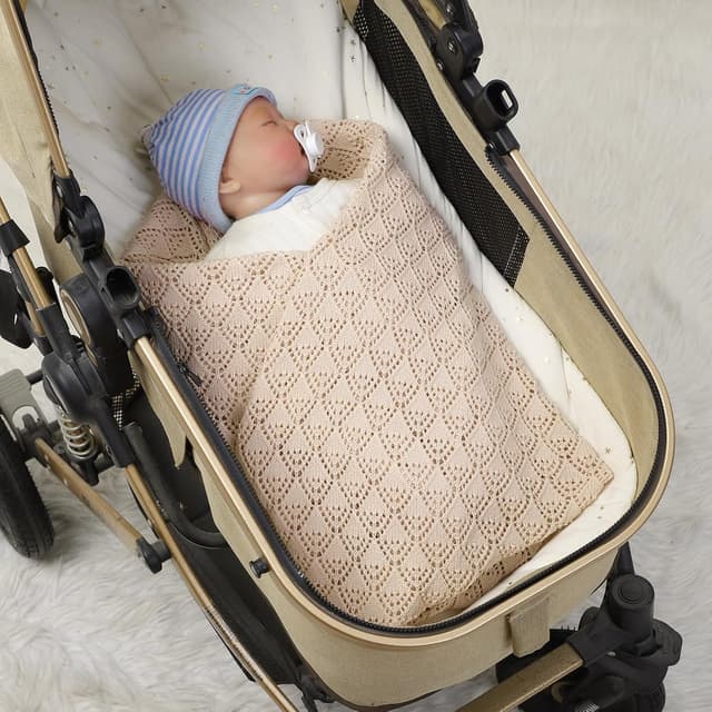 Detalle 2 de Neiwech 100% cotton cellular baby blanket (100 x 80cm) in camel