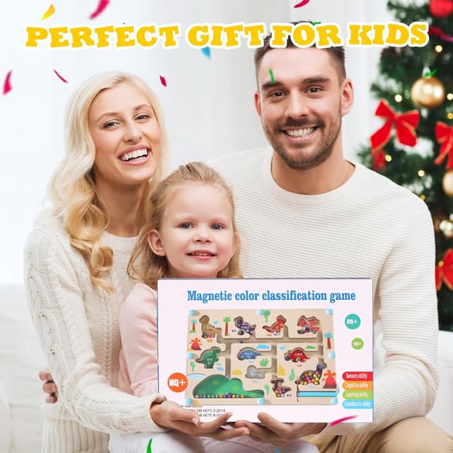 Detalle de Giochi Montessori dinosauro labirinto magnetico in legno con numeri 1–10 e 55 perline colorate