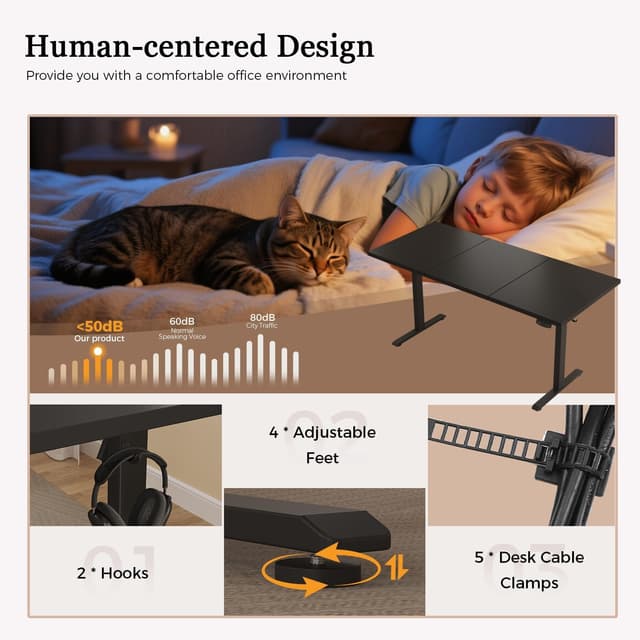 Detalle 2 de Klicelor Height-Adjustable Electric Sit-Stand Desk (150 x 60 cm) with 2 Memory Functions, Black