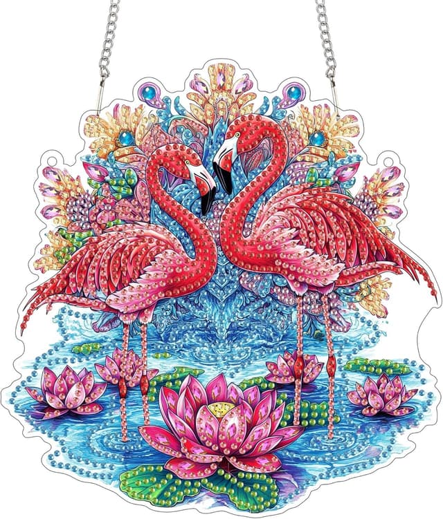 Detalle de Reofrey Hanging Diamond Art Kit for Adults (8x8 Inch) – Birds Acrylic Board Suncatcher Pendant