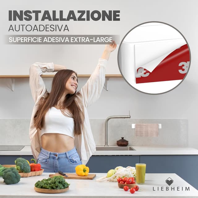 Detalle de LIEBHEIM Porta Asciugamani adesivo da parete in alluminio bianco (22 cm) – senza forare