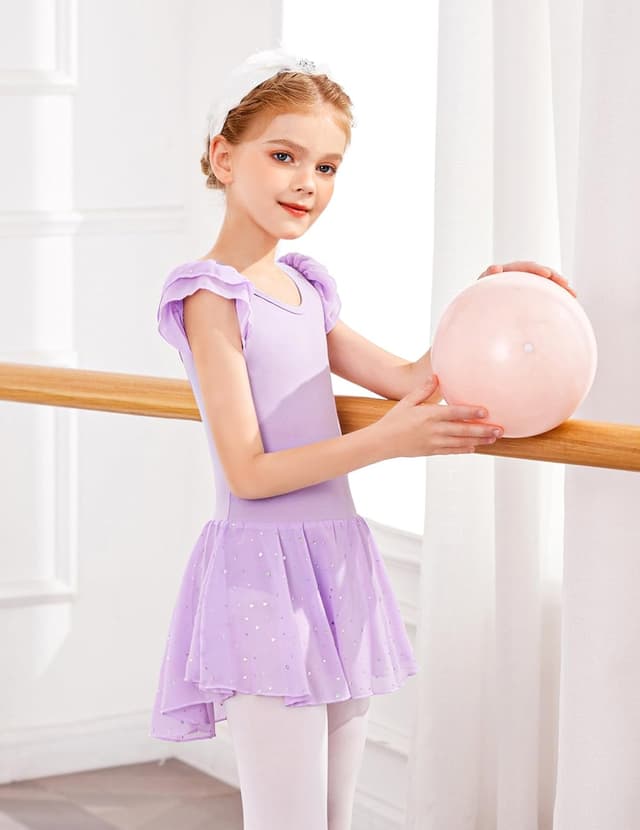 Detalle de Arshiner Vestito da balletto per bambini 2-10 anni con tutù, maniche volanti e body in cotone