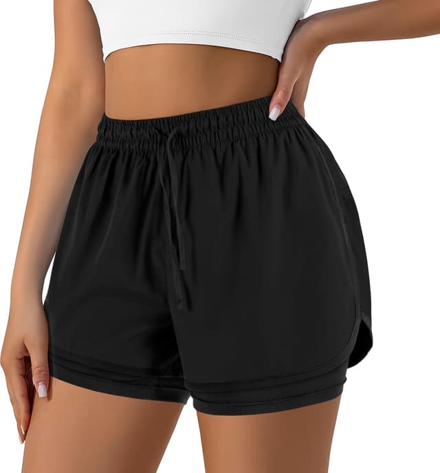 Detalle de Yevrimow Women’s 2-in-1 Running Shorts with Liner Pockets (High-Waisted)