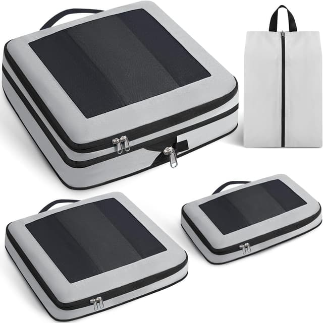 Detalle de Prezon Large Compression Packing Cubes (Full-Open Visible Design) with Travel Shoe Bag, 4-Piece Set