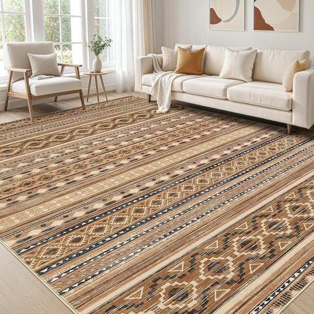 Detalle de cotiled 8x10 Washable Boho Area Rug with Non Slip Backing (Brown/Beige)