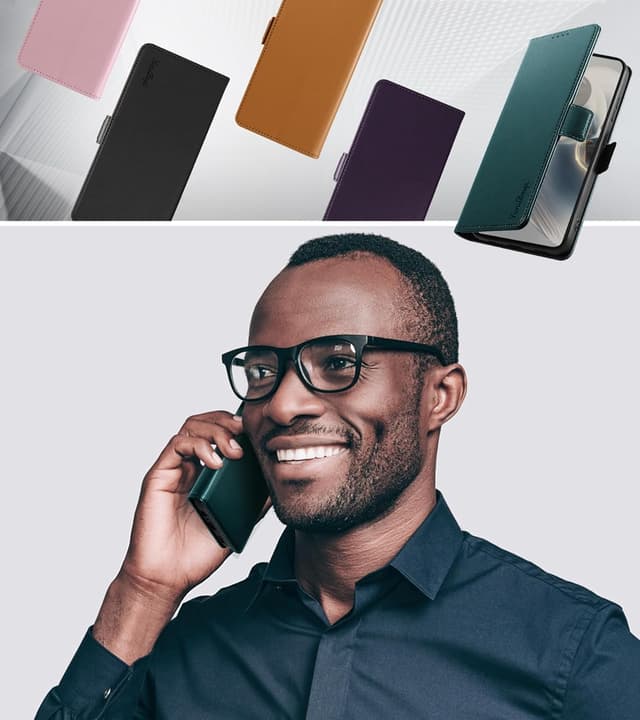 Detalle de Yunubeyii Handyhülle für Motorola Moto Edge 50 Pro – RFID-Blocker Klapphülle mit Kartenfächern, Magnetverschluss & Ständer (Grün)