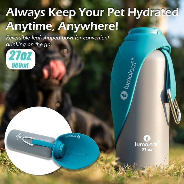 Detalle de Gourde isotherme pour chien LumoLeaf 800 ml en acier inoxydable avec gamelle intégrée