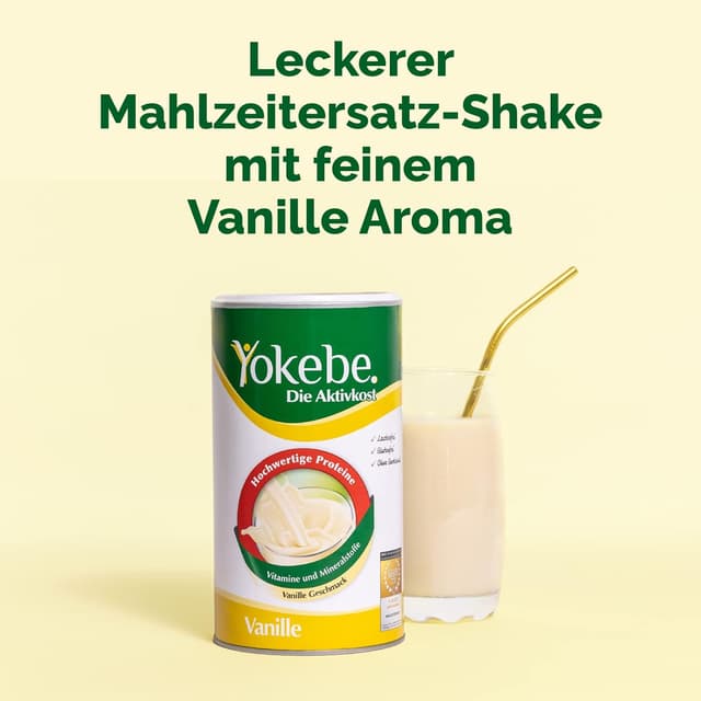 Detalle de Yokebe Vanille Diätshake (Diätshake zum Abnehmen) – glutenfrei, laktosefrei, vegetarisch – Mahlzeitersatz, 500 g