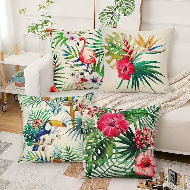 Thumbnail 6 de Weldomcor Waterproof Cushion Cover Set of 4 (45x45 cm) Tropical Plant Outdoor Throw Covers