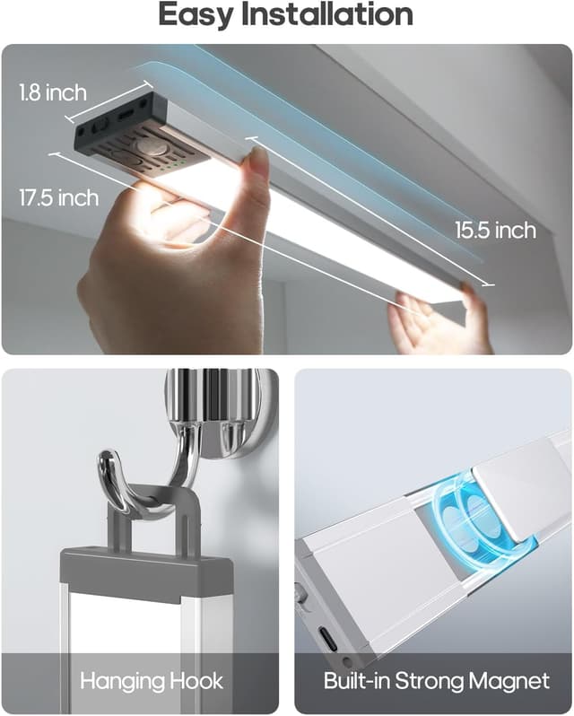 Detalle 2 de GOODEA 44.5cm Under Cabinet Kitchen Lights (4500mAh) – Motion Sensor, 3 CCT Dimmable Magnetic Mount, 4 Pack