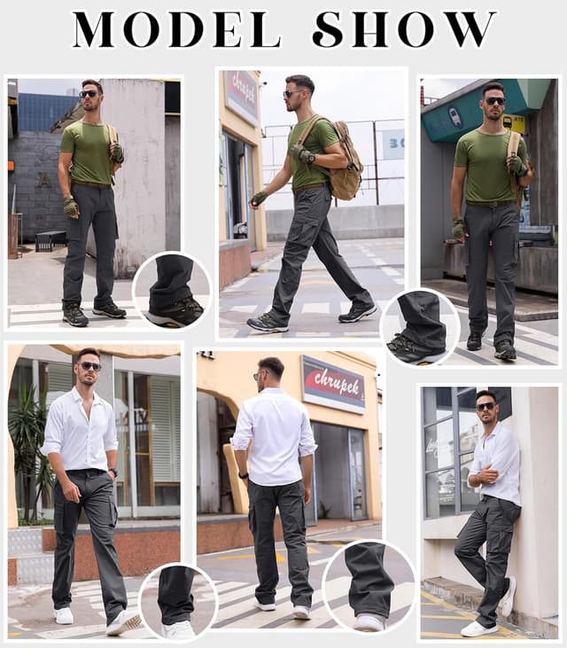 Detalle de Cindeyar Cargohose Herren Relaxed Fit aus Baumwolle – Wanderhose mit Multi-Taschen und teil-elastischem Bund