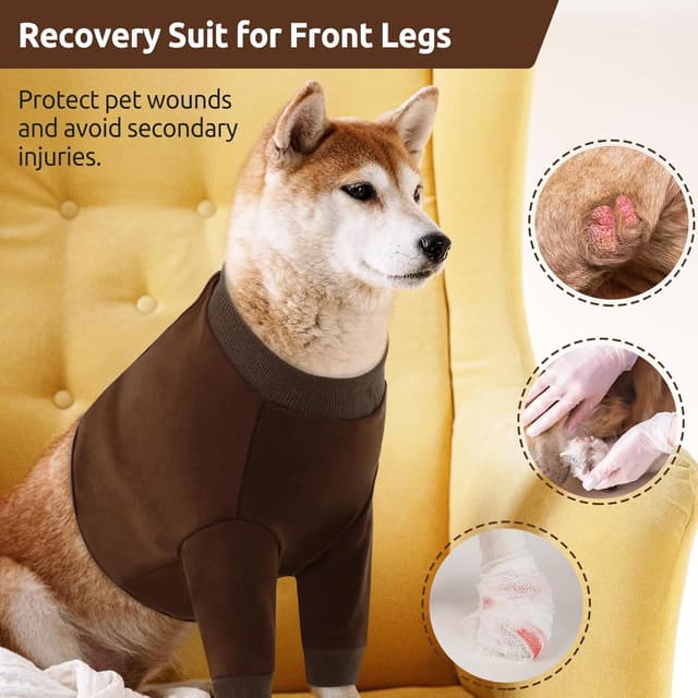 Detalle de CITÉTOILE Hundebody nach OP – Wundschutzanzug mit Vorderbeinschutz, Anti-Wundlecken, Braun, Größe L
