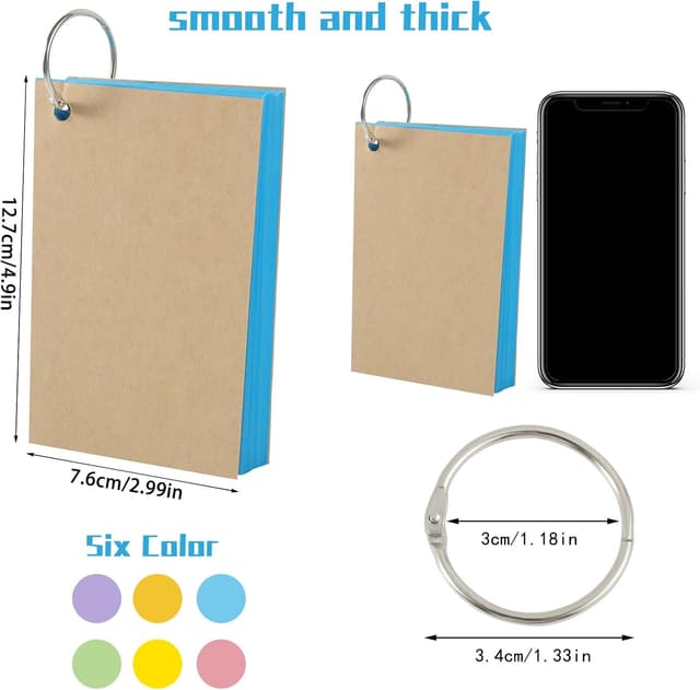 Detalle 2 de Flash Cards 360 PCS Ruled Index Cards with Binder Ring (Kraft Paper, 4.9 x 2.9 inch)