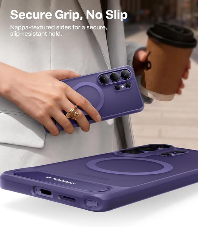 Detalle 2 de TORRAS Ostand L1 MagSafe-compatible case with stand for Samsung Galaxy S26 Ultra in Deep Purple