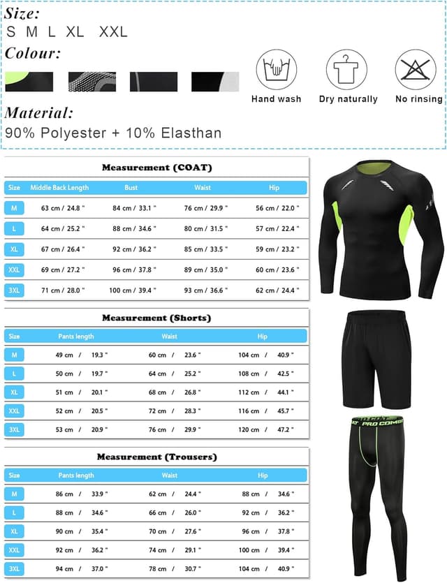 Detalle de Ensemble compression homme Terecey (3 pièces) : t-shirt manches longues + legging + shorts de sport