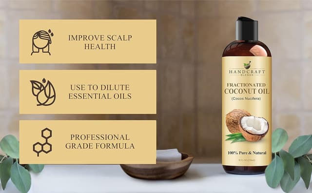 Detalle de Handcraft Blends Fractionated Coconut Oil (236 ml) – 100% pure, hexane-free carrier oil for hair & body
