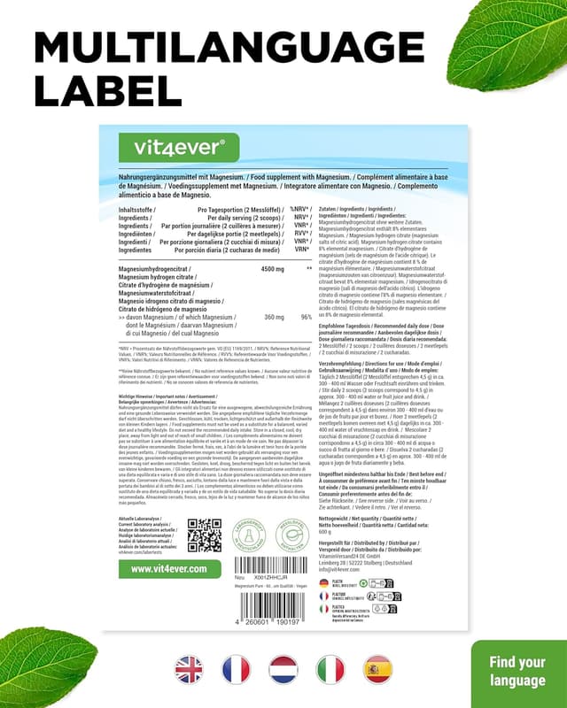 Detalle 2 de Vit4ever Magnesium Pure 600 g Pulver