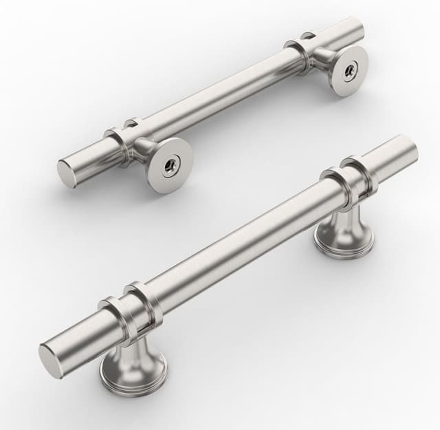 Detalle de Amerdeco 10 maniglie per mobili nichel spazzolato, foro 96 mm (argento) in lega di alluminio