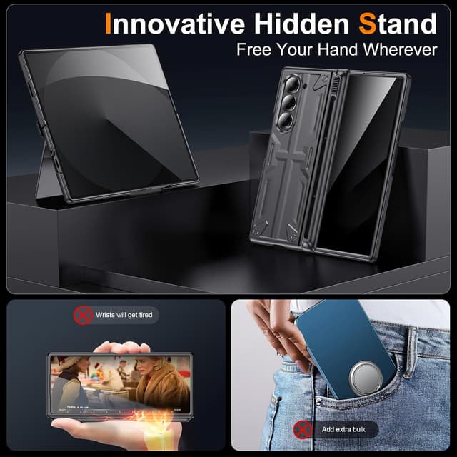 Detalle 2 de Kaiiecal for Samsung Galaxy Z Fold6 Slim Hinge Stand Case with Privacy Screen Protector (Black)