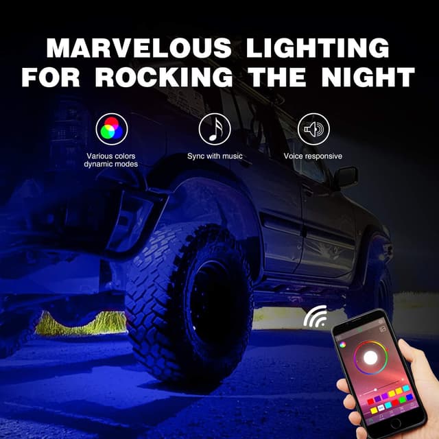 Detalle de Nilight RGB LED Rock Lights Kit 8 PCS 🌈
