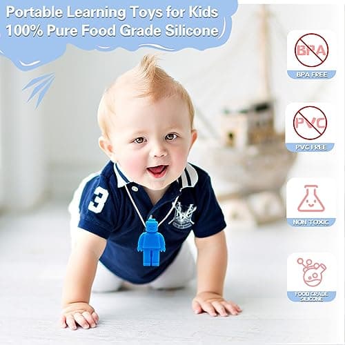 Detalle de Kaukette für Kinder – Sensorische Kauen Halskette 6er-Pack Blau