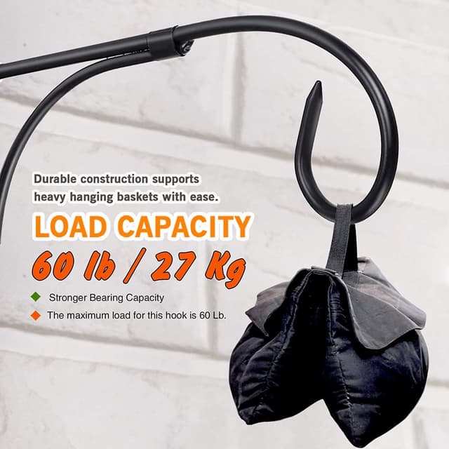 Detalle de 11 inch iron wall-mount plant brackets for hanging baskets (60lb-capacity) – rust-resistant hooks