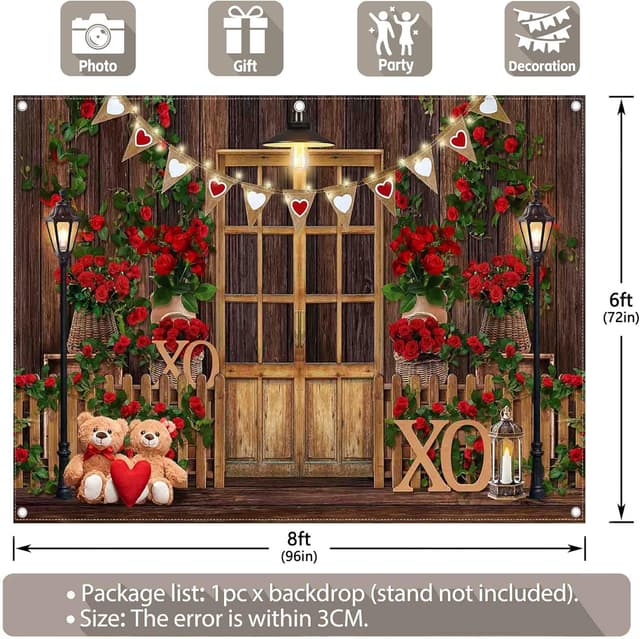 Detalle de Luminora Fabric 8x6ft Rustic Wooden Valentine’s Day Photography Backdrop