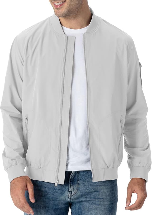 Detalle de Rdruko Men’s Lightweight Bomber Jacket Windbreaker with Full-Zip & Ribbed Cuffs
