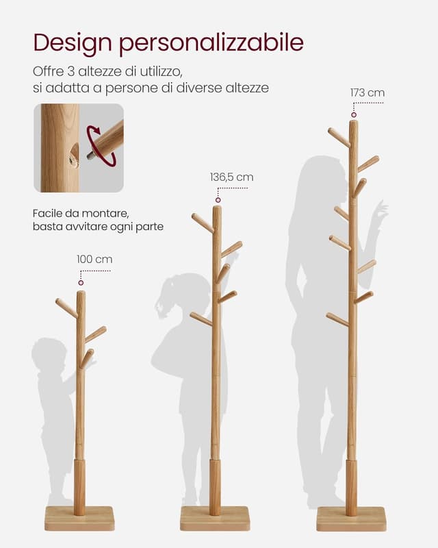 Thumbnail 5 de VASAGLE Attaccapanni 8 ganci in legno Beige