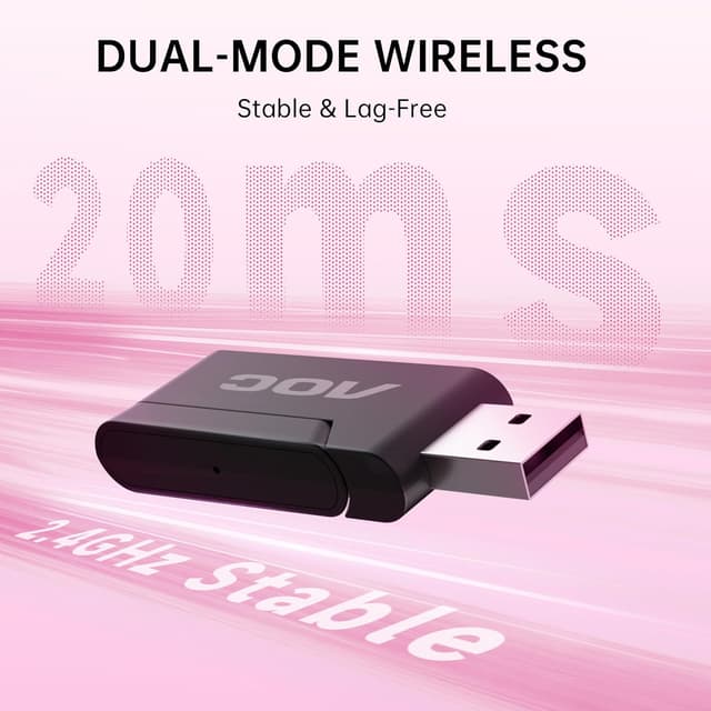 Detalle de AOC Dual-Mode Wireless Gaming Headset (PC, PS5, Switch) – Bluetooth 5.4 + 2.4GHz, 20ms & 45H Battery, Pink