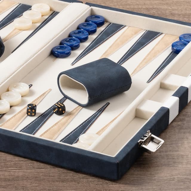 Detalle de Lingle 15-inch Backgammon Set for Adults with Folding Faux Leather Case (Blue)